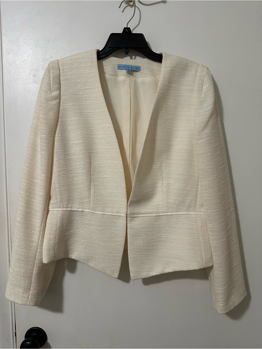 ANTONIO MELANI Ivory Textured Open-Front Blazer Jacket